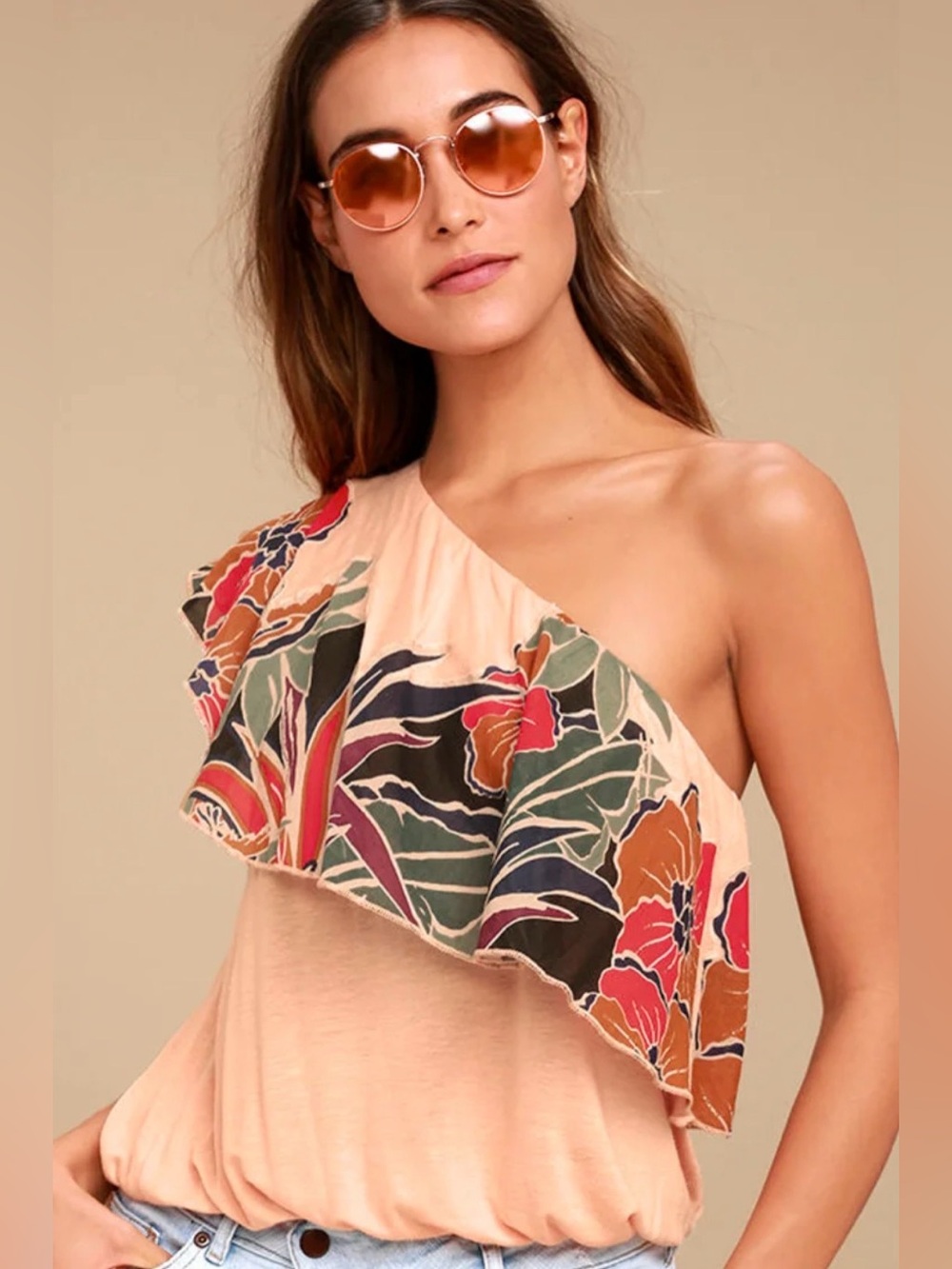 Free People Annka Ruffle One-Shoulder Tank Shirt Women’s Size Small